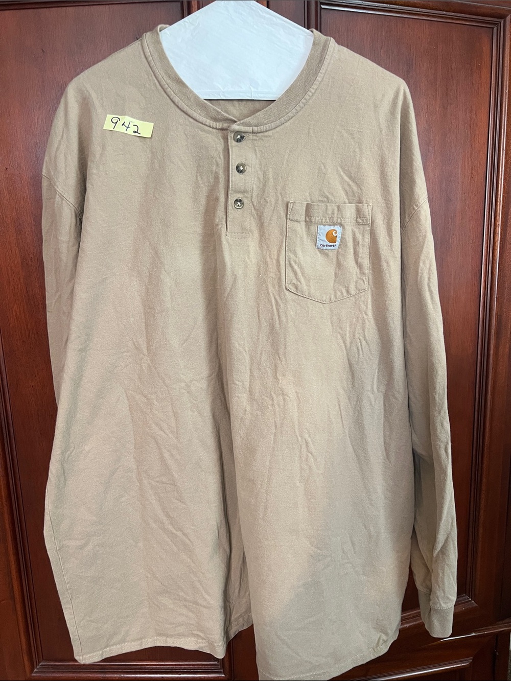 Carhartt Beige/Tan Long Sleeve Henley with Chest Pocket Size 3XL Tall